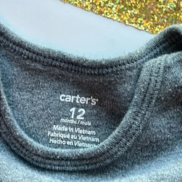 CARTER'S Gray Long Sleeve Baby Onesie 100% Cotton 12 Months - Picture 4 of 7